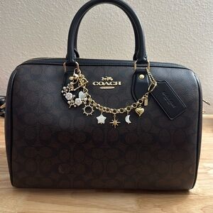 NWT Coach Rowan Large Satchel Bag In Signature Canvas CV959 Gold/Walnut /Black